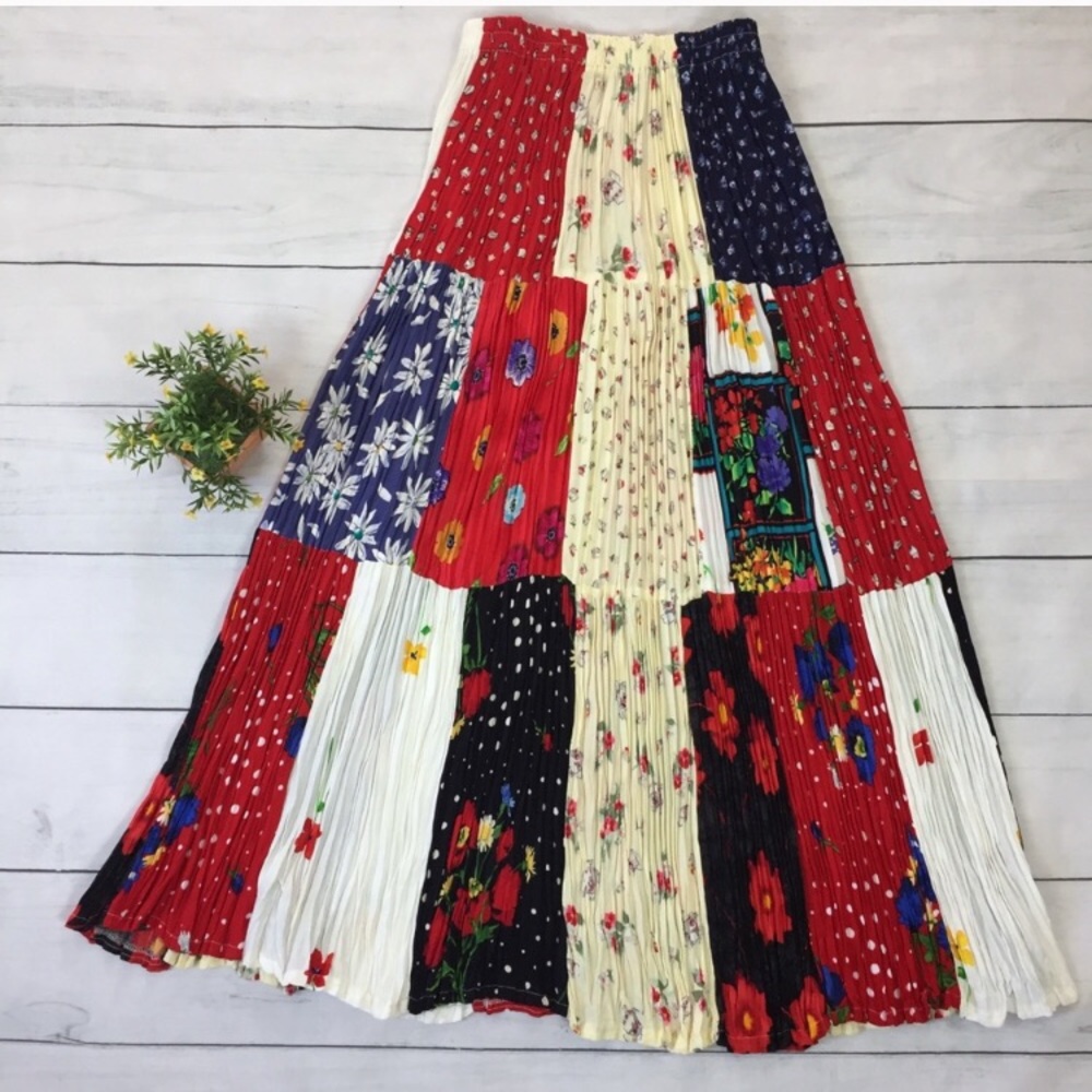 Vintage Patchwork Mixed Print Floral Maxi Skirt